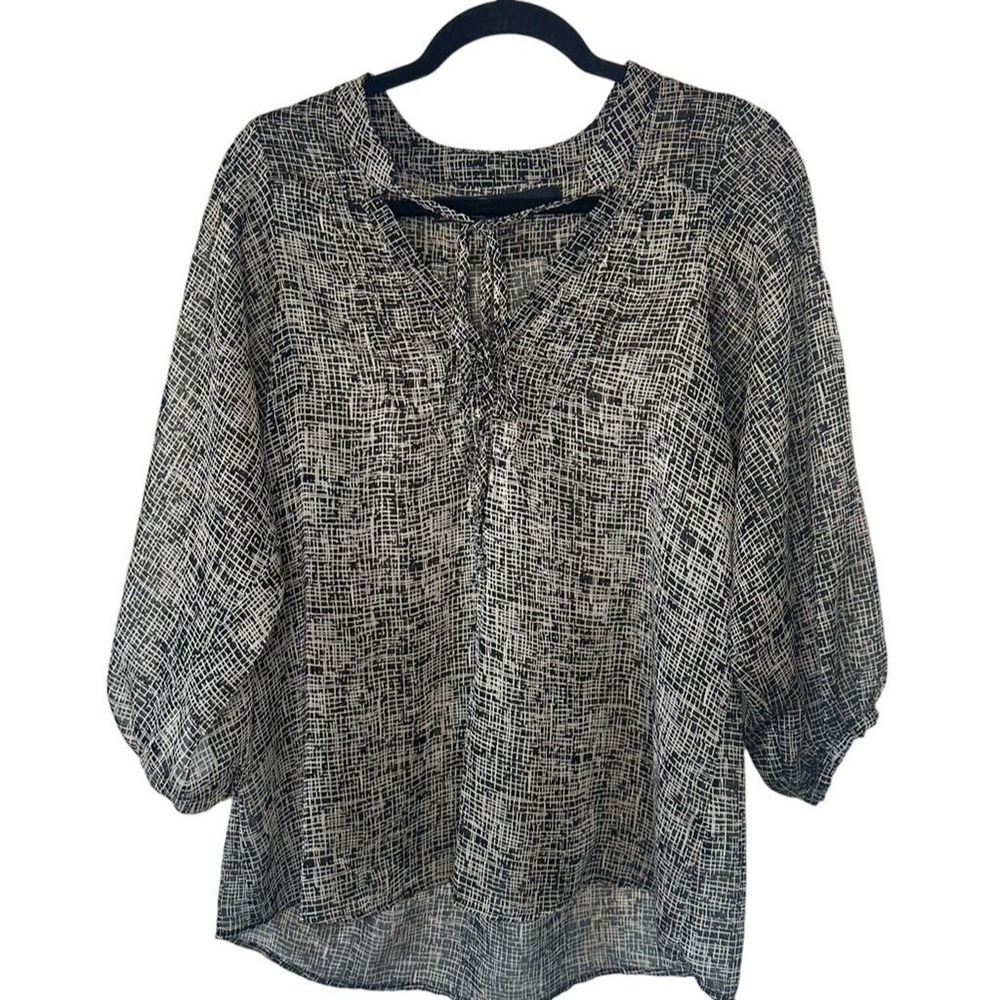 Patterson J Kincaid Sheer Check Neck Top Blouse Black White Size Medium